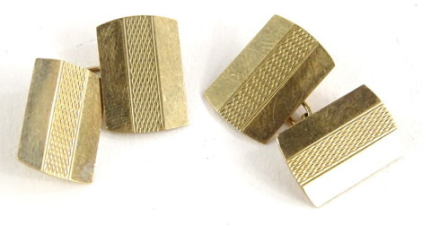 A pair of 9ct gold cufflinks, with three fold design and engine turned centre band, maker stamp H.G&S, 3.4g.