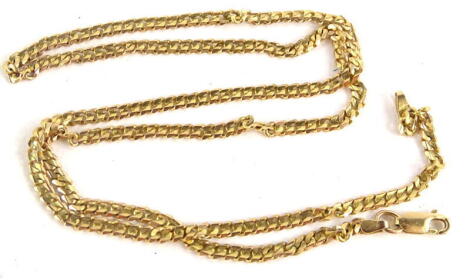 A 9ct gold curb link chain, 55cm long, 14g all in.