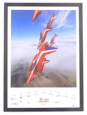 A limited edition photograph of the Red Arrows 2007, signed by ten Red Numbers 1-10, etc., 379/500, 53cm x 37cm.