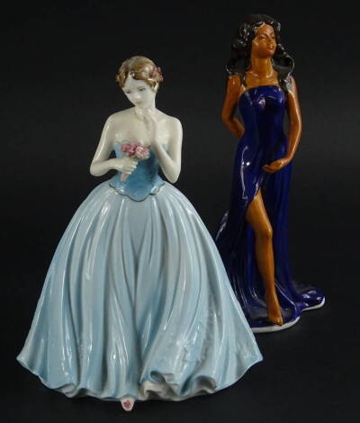 A Coalport figure Dearest Rose, limited edition 4472/9500, 22cm high, and another, printed marks beneath (2).
