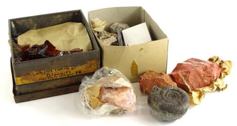 Various precious stones, amber coloured stone, 4cm, various cuts etc., metamorphic and other rocks etc. (a quantity).