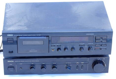 A Yamaha natural sound stereo cassette deck, model KX-383 and a Denon model PAM-250 II amplifier (2).