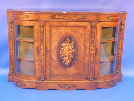 A fine Victorian figured walnut marquetry credenza