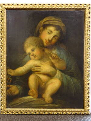 18thC Continental School. Mother and child, oil on canvas, 64cm x 50cm. Stencil mark verso 567 D.V. - 2