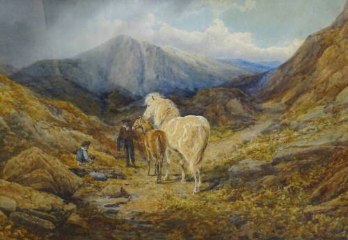 Edgar E. West (act c.1857-c.1892). Boy and horse in mountain landscape, watercolour, signed, 66cm x 97cm.