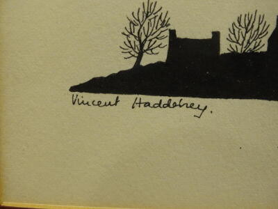 •Vincent Haddelsey (1934-2010). Church landscape - Silhouette, ink, signed, 11cm x 17cm, and another figures (2). - 3