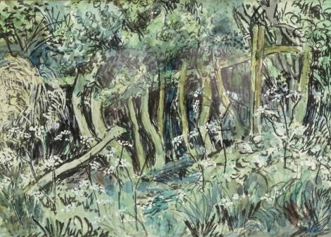 •Noel Rowston Brannan (1921-2001). Burbage Woods, watercolour, signed, dated 1984, titled verso, 26.5cm x 36.5cm. Artist label verso.