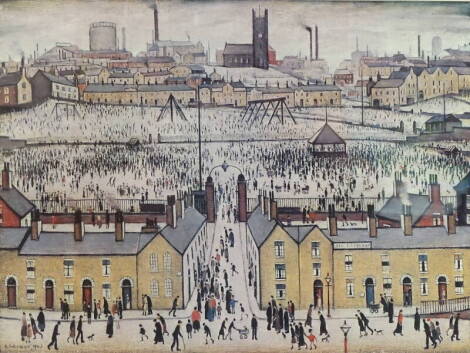 •Laurence Stephen Lowry (1887-1976). Britain at Play, artist signed coloured print, 47cm x 60.5cm.