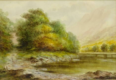 •R.H. Jerman. On the river Dovey Machynlleth, watercolour, signed, 25cm x 36.5cm and A Sisley print. Label verso Chapterhouse Fine Art.