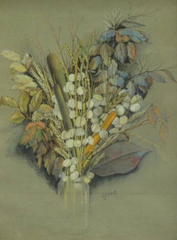 Rex Nicholls (1942-2019). Dried flowers in jam jar, watercolour, signed and titled verso, 52cm x 35cm and three other works (4).