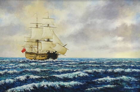 Rex Nicholls (1942-2019). Masted ship at sea, watercolour, signed, 49.5cm x 75cm and three other works (4).