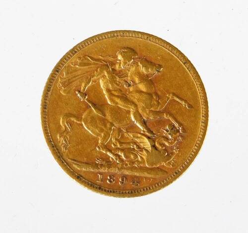 A Victorian gold full sovereign, dated 1894.