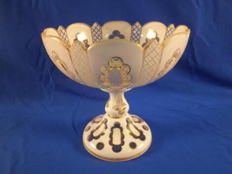 A 19thC Bohemian clear and white glass overlay fruit bowl with