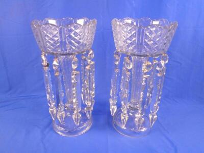 A pair of clear cut glass table lustres