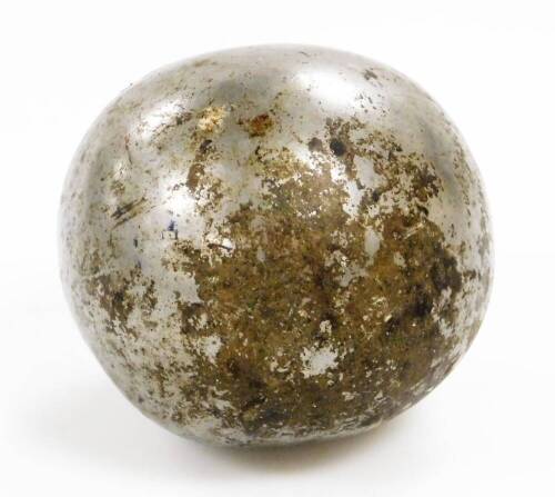 A steel cannon ball, 10cm diameter.