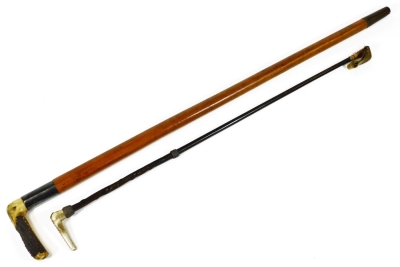 A Victorian malacca sword stick, with antler handle and a riding crop. (2) - 2