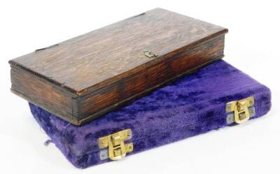 An early 19thC oak cased set of brass apothecary or gold weights and pan balance, and a further modern set. (2) - 7