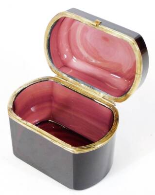 An early 20thC amethyst coloured glass casket, of oblong form, with hinged lid, metal mounts and plain interior, 14cm high, 15cm wide, 9cm deep. - 3