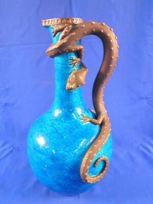 A 19thC Royal Worcester turquoise glazed ewer