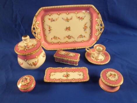 A late 19thC porcelain dressing table set