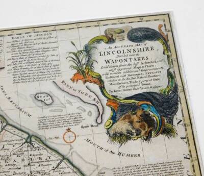 Emanuel Bowen. Thomas Kitchen The Large English Atlas, c1760, Lincolnshire map, with original outline and amplified colour, 79cm x 55cm, glazed and framed. - 4