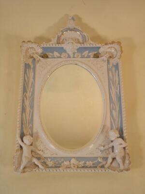 A late 19thC Staffordshire pottery rectangular mirror frame