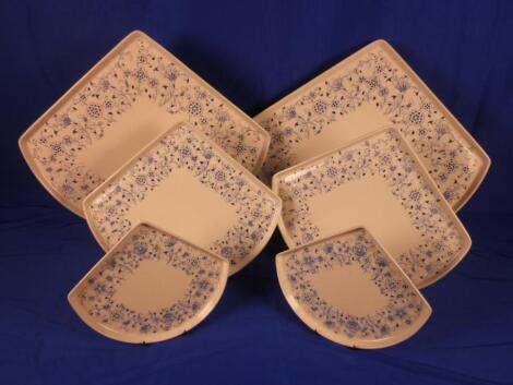 Three pairs of Royal Doulton fan shaped plates from the Savoy Hotel