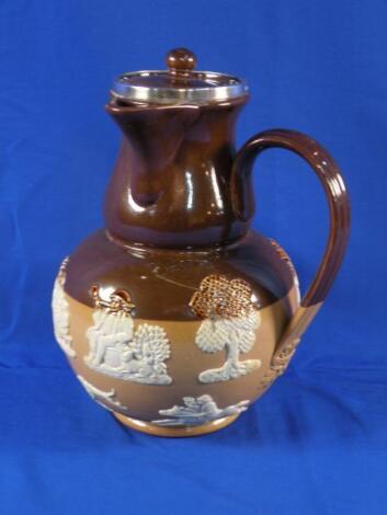 A Royal Doulton stoneware coffee pot and lid with a side handle