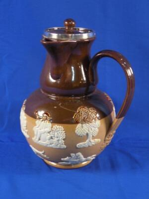 A Royal Doulton stoneware coffee pot and lid with a side handle