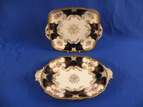 A Coalport "Bat Wing" two handled oval dish