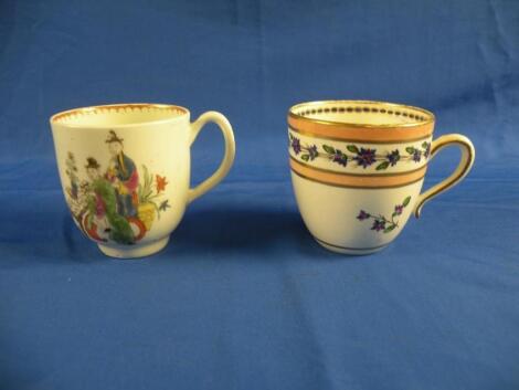 An 18thC coffee cup, possibly Liverpool, polychrome painted with