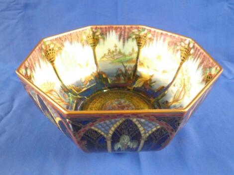 A Wedgwood Fairyland lustre "Moorish" octagonal bowl designed by Daisy Makeig-Jones