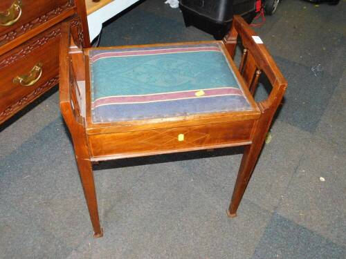 A late Victorian mahogany and line inlaid piano stool.