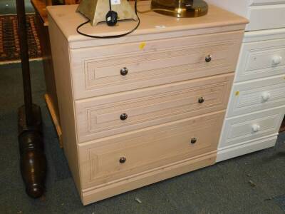 An Alstons Oyster Bay pale beech chest of three drawers, 83cm high, 77cm wide, 41cm deep.