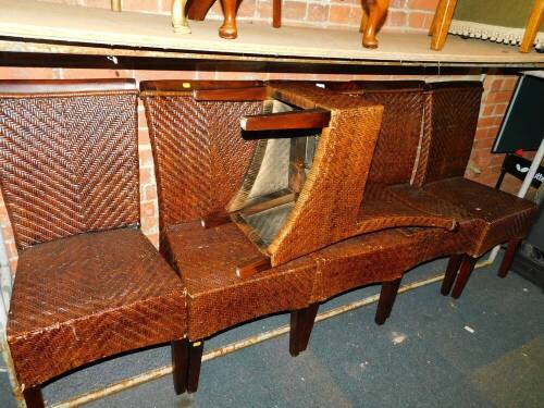 A set of six hardwood and lacquered cane single dining chairs.