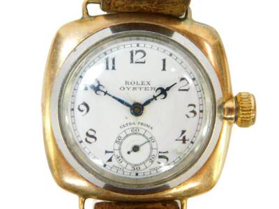 A Rolex gold cased Oyster Ultra Prima gentleman's wristwatch, circular white dial bearing Arabic numerals, subsidiary seconds dial, with screw back case and Oyster patent winder, on a leather strap. - 5