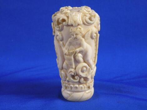 A late 19thC Dieppe ivory walking stick handle