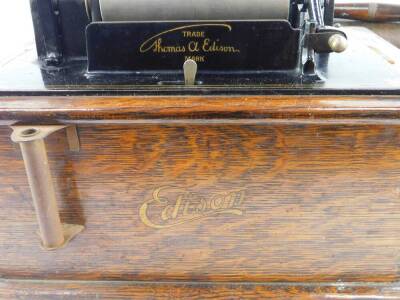 An Edison Standard Phonograph, oak cased, No 634943, with a tin trumpet. - 3