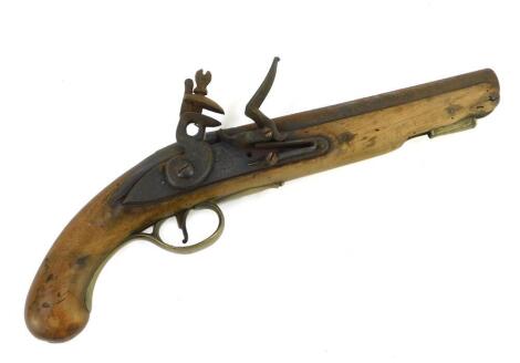 An 18thC Dragoons flintlock pistol, tower and GR crown proof marks.