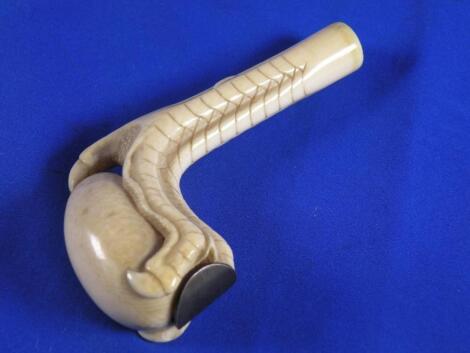 A late 19thC Japanese ivory walking stick handle carved in the