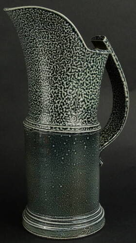 Walter Keeler (b. 1942). A stoneware studio pottery jug, with partial speckled decoration to the handle and top, 30cm high. Provenance: The Dayabandhu Collection