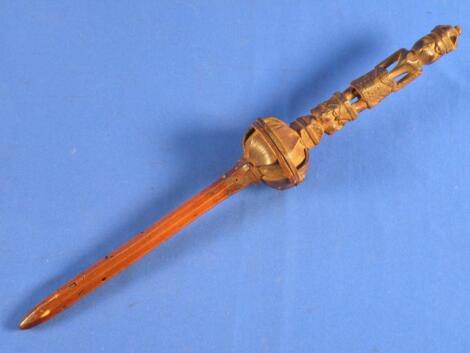 An African carved wood ceremonial rattle