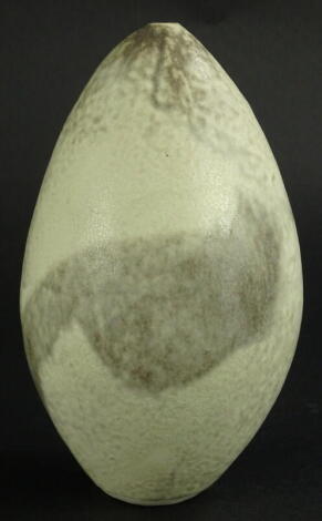 Martin Pearce. A ceramic bullet shaped bud vase, with cream and grey speckled glaze, incised monogram mark to underside, 17cm high. Provenance: The Dayabandhu Collection