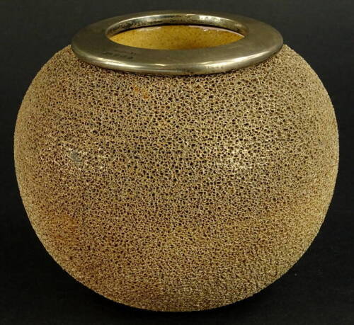 A Royal Doulton stoneware match strike, with silver lid stamped Finnegans, Birmingham 1925, 14cm diameter. Provenance: The Dayabandhu Collection