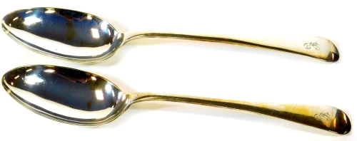 A pair of George V silver tablespoons, old English pattern, initialled, Sheffield 1928, 23cm wide, 5oz. (2)