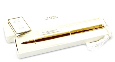 An Elizabeth II silver gilt paper knife, Golden Jubilee, in Carr's box, Sheffield 2002, 21cm wide, 1.4oz. (boxed)