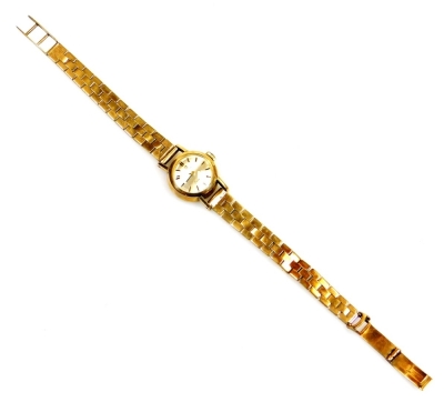 A ladies 9ct gold Omega Ladymatic cocktail watch, with 1cm diameter dial with baton numerals and pointers, with textured 9ct gold bracelet, 25g all in. - 2