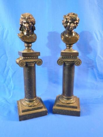 A pair of late 19thC French bronze busts