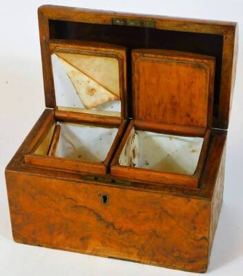 An Victorian walnut domed top tea caddy, with fitted interior set with two fixed caddy boxes, each with a hinged lid, 17cm high, 24cm wide, 13cm deep. - 3