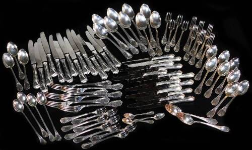 Various French Christofle silver plated cutlery, flatware, etc., knives, sundae spoons with scroll design, similarly designed tablespoon, various other Christofle plated ware, etc. (a quantity)